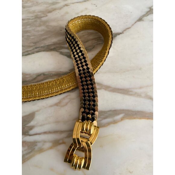 Vintage Gold Mesh Belt Interlocking Clasp Disco Rave Party Glam - Picture 5 of 5